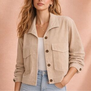 Avec Les Filles NWT Neutral Utility Corduroy Cropped Jacket Sz S Anthropologie